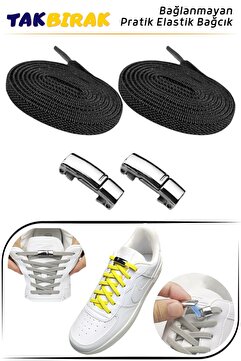 Foottab Takbırak Mıknatıslı Lastikli Ayakkabı Bağcığı, Akıllı Bağcık, Bot Çocuk Spor Converse Bağcık, Siyah