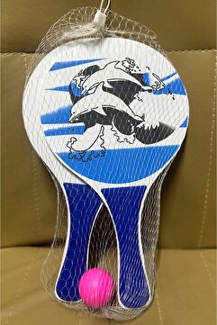 CARNIVAL LAND beach ball sahil havuz ahşap plaj tenis raketi ve kaliteli top fileli set (2 RAKET + 1 TOP)