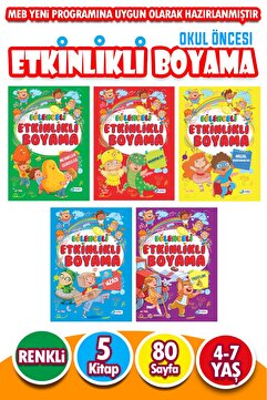 Harika Kitap 4 - 7 Yaş Okul Öncesi Eğitici Etkinlikli Renkli Boyama Seti 5 Kitap 80 Sayfa