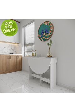 Ankara Orman Ürünleri Pratik Katlanır - Açılır Kapanır Yuvarlak Mutfak Yemek Çalışma Masası - 6 Kişilik - %100 MDF