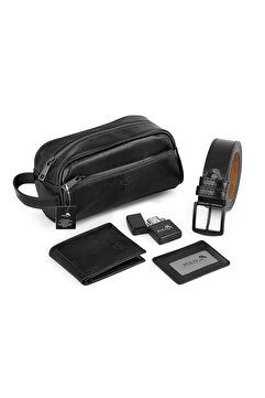 polo air Erkek El Çantası Cüzdan Kemer Kartlık Çakmak Set Siyah Kombin CN-30-S