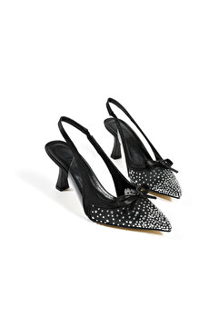 DUXAL SHOES Olivia Kadın Stiletto Taşlı Sivri Burun Fiyonk Detay Arkası Açık Abiye Klasik Topuklu Ayakkabı