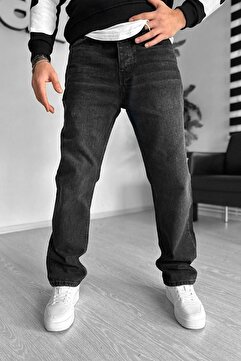 Genel Markalar Baggy Siyah Taşlamalı Bol Kesim Kot Pantolon fbg
