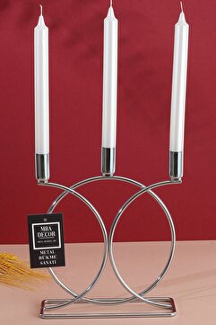 mba decor metal bending art Metal Geometrik 3 Lü Şamdan Mumluk 23cm Paslanmaz Dolu Demir Gümüş Kaplama Ev Dekorasyon