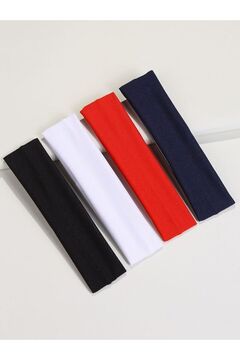 MERİCEY Kadın 4'li Pamuklu Siyah Beyaz Kırmızı Lacivert Esnek Bandana - Saç Bandı - Saç Tokası