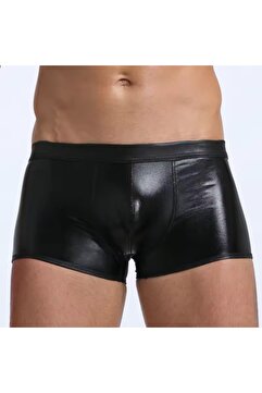 Bacio iç giyim Fantezi Deri Görünümlü Seksi  Siyah Erkek Boxer  - Fantezi Tanga