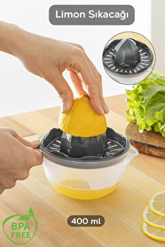 Meleni Home Hazneli Limon Sıkacağı - Pratik Portakal Narenciye Sıkacağı 400 ml - Gri