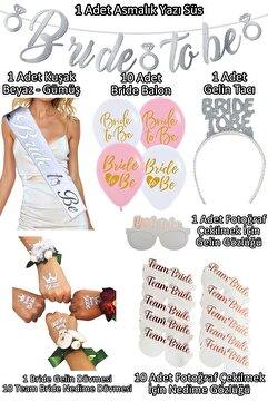 Huzur Party Store 35 Parça Gümüş Bride To Be Seti Bekarlığa Veda Partisi Malzemeleri Kuşak Dövme Taç Balon Süsleri