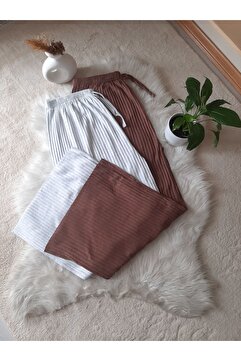 Afrali 2'li Büyük Beden Battal Kaşkorse Fitilli Pijama Altı