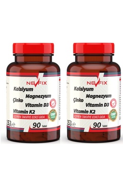 Nevfix 90 Tablet x 2 adet Kalsiyum Magnezyum Potasyum Kalium Çinko Vitamin D3 Vitamin K2 CALCİUM