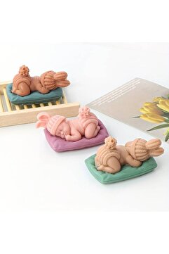 HogART Design Yastıklı Tavşan Bebek Sabun Mum & Kokulutaş Silikon Kalıbı