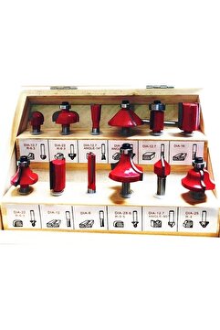 COMBAT 12 Parça Freze Uç Takımı Ahşap Oyma Ağaç Delme Çantalı Set 6 Mm