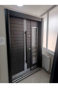 Tezdoor Çelik Kapı, Antrasit Renk Düz Model Apartman Giriş Kapısı ,villa Kapısı, Çelik Kapı Sol