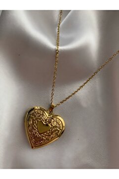 Pinery Jewels Vintage Kalp Içi Açılabilen Kapaklı Fotograf Koyulabilen Çelik Kararmaz Gold Kolye