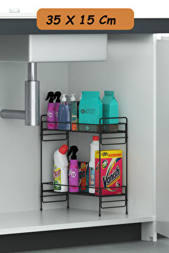 zabata 2 Katlı Evye Tezgah Altı Raf Banyo Mutfak Dolabı Çok Amaçlı Düzenleyici Deterjanlık Organizer 35x15