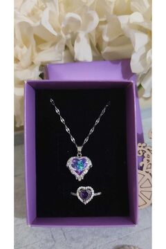 HKN AVM ACCESSORİES Çelik Kalpl Yüzük Ve Kolye Okyanus Kolye Melek Kalbi Kolye Sevgililer Günü Hediyesi