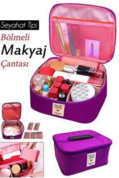 Helen's Home Kozmetik Makyaj Çantası Tutma Kollu Seyahat Seti Makyaj Aksesuarları Düzenleyici 24x21x11 Cm