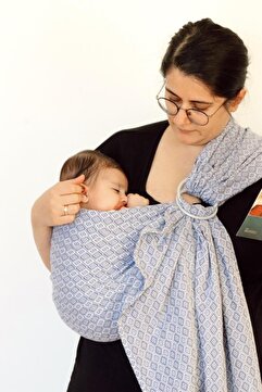 ZuBu Halka Sling Bebek Taşıma Şalı Diamond Mavi Organik Pamuk Ana kucağı