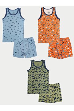 vitmo Erkek Çocuk Pamuklu 3'lü Atlet 3'lü Boxer Karışık Renk Camper 6 Parça Set