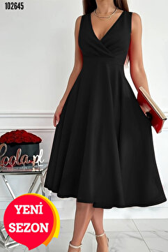 Kokosh moda Kadın Kruvaze Yaka Kloş Midi Elbise