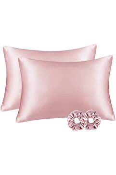 EVYA Pembe Ipek Saten Yastık Kılıfı 2’li 50x70 Toka Hediyeli Kıvırcık Saçlara Özel Cilt Dostu Kılıf