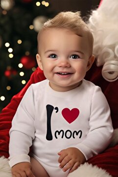 Lilabio %100 Organik Pamuk Uzun Kollu Bebek Body I love Mom