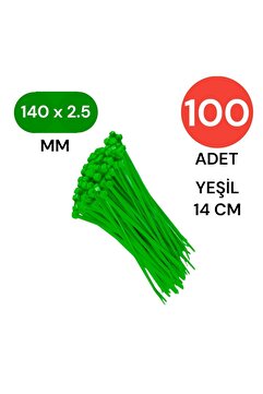 Tek-İş Plastik Kablo Bağı Klipsi Cırt Kelepçe 140 Mm X 2.5 Mm Yeşil 100 Adet
