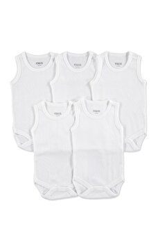 ebebek Hello Baby Bebek Basic Ribana Bisiklet Yaka 5li Atlet Body - Beyaz