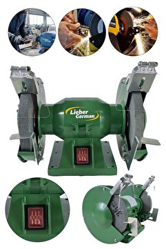 Lieber German Turbo Motorlu 1200 Watt Çark Motoru Zımpara Balta Bıçak Bileme Makinesi 150 Mm Taş Motoru Taslama
