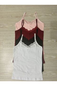 ek by_kuzeylingerie Kadın 4'lü  Pamuklu Likralı Dantelli Askılı Atlet