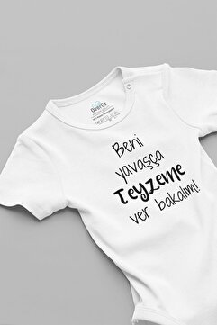 Overoz Organik %100 Pamuk Beni Yavaşça Teyzeme Ver Bakalım Bebek Body Badi Çıtçıtlı Zıbın 5124