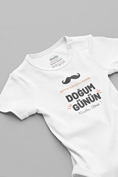 Overoz Organik %100 Pamuk Doğum Günün Kutlu Olsun Baba Yazılı Bebek Body Badi Çıtçıtlı Zıbın 5743