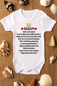 Overoz Organik %100 Pamuk Doğumgünü Baba Baskılı Bebek Body Kısa Kollu Çıtçıtlı Badi Zıbın 5224