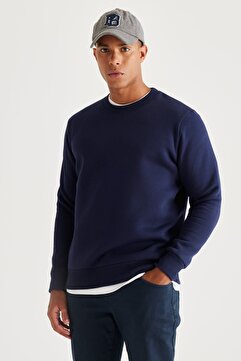 AC&Co / Altınyıldız Classics Erkek Lacivert Standart Fit Normal Kesim Içi Polarlı 3 Iplik Bisiklet Yaka Pamuklu Sweatshirt
