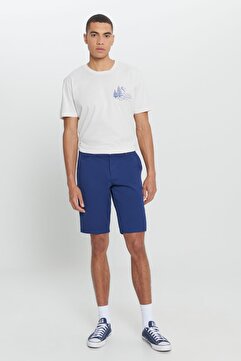 AC&Co / Altınyıldız Classics Erkek Indigo Slim Fit Dar Kesim Armürlü %100 Pamuk Casual Chino Şort