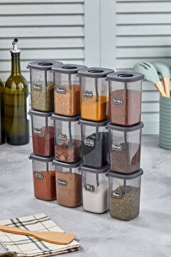 icone life 12'li 450ml Kilitlenebilir Kapaklı Kendinden Kaşıklı Baharatlık Seti - 450ml - Etiket Hediyeli