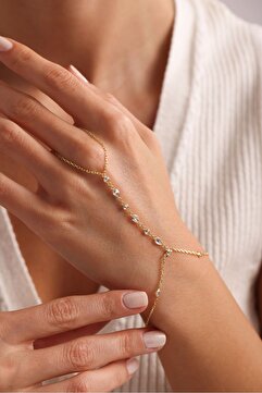 NEREZE 925 Ayar Gümüş Gold Kaplama Beyaz Damla Taşlı Şahmeran Bileklik