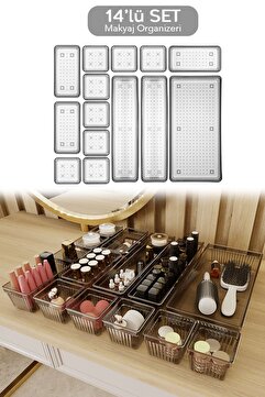 Meleni Home 14 Parça Çekmece İçi Düzenleyici Set - Çok Amaçlı Masaüstü Organizer Siyah