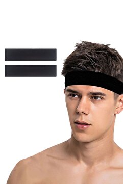 Salvia Dione 2li Erkek Spor Saç Bandı Sporcu Kafabandı Headband Ter Bantı Tenis Fitness Saç Bantları Seti 2 Siyah