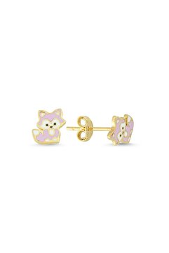 Online Takı Altın Mineli Mini Kedi Çocuk Küpesi