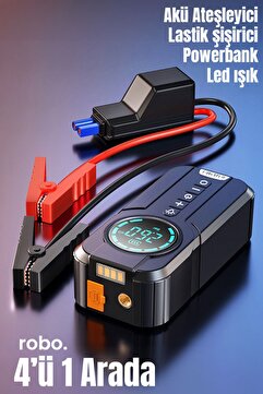 ROBO 4'ü 1 Arada Şarjlı Akü Ateşleyici Lastik Şişirici Powerbank Led Işık 150psi Yüksek Basınçlı