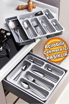 Badem10 Çift Taraflı Ayarlanabilir Çekmece Içi Kaşıklık Uzayabilen Çatal Bıçaklık Düzenleyici Kepçelik