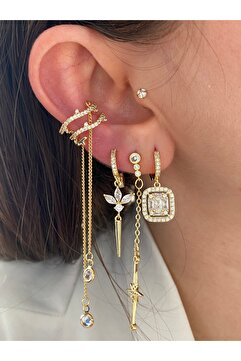Pinery Jewels Sallantılı Zirkon Taşlı Pirinç Üzeri Kaplama Kaplama Kadın Earcuff Kıkırdak Küpe