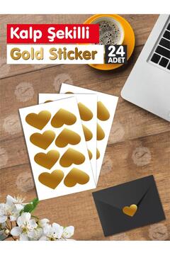 t tuğset etiket Yapışkanlı Kalp Şekilli Gold Sticker Etiket Hediye Paketleme Parti Hediyeleri 24 Adet 3,5x2,5 Cm-gks
