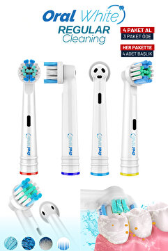 Oral White Regular Cleaning Oral-b Uyumlu 4 Adet Yedek başlık