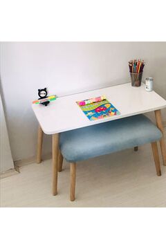 EKOÇ WOOD DESİNG Lilyum Çoçuk Çalışma Masası 1 Adet Puf Etkinlik Masası Aktivite Masa Takımı