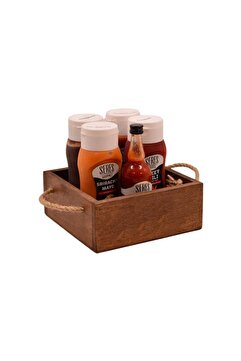 t tun's woods Ahşap Sosluk Ketçap Mayonez Barbekü Sos Sunumluk Menaj Takımı