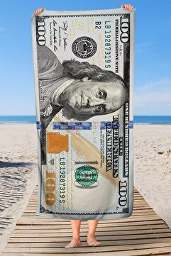 Sozakko Dolar Desenli Pamuklu Deniz Banyo Plaj Havlusu