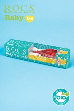 R.O.C.S. Rocs Baby 0-3 Yaş Muz Püresi Tadında Diş Macunu 45g + Diş Fırçası Seti Kırmızı