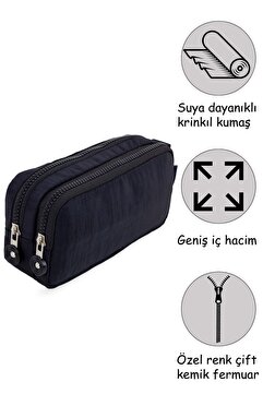 NEMO GROUP Siyah Kalemlik Büyük Boy Kaff Yıkanabilir Su Geçirmez İki Göz Cepli Krinkıl Cüzdan Tipi Kalem Kutusu